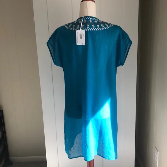 Adore Teal Short Sleeve Tunic with Gorgeous Embroidery Detail NWT! Sz S - Picture 4 of 10